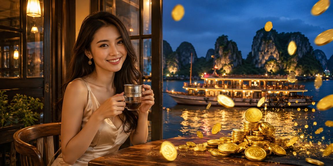 Người dùng tại Hạ Long ngồi cà phê tìm hiểu kèo thể thao và xem thông tin đăng ký tài khoản